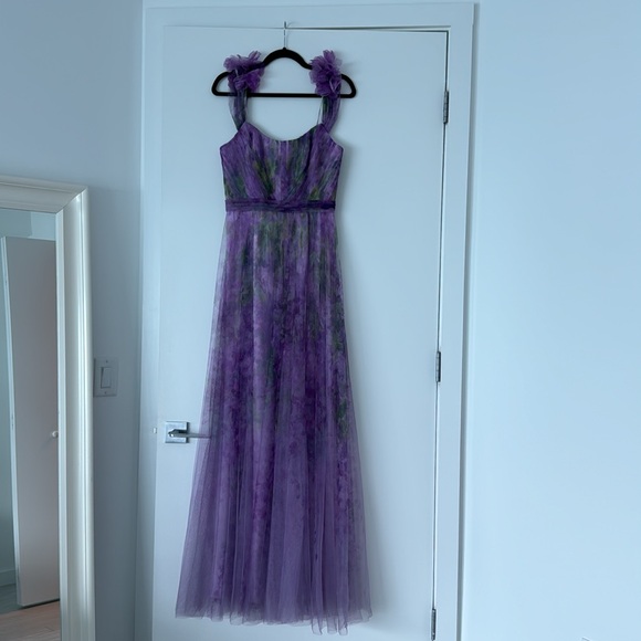 Marchesa Notte Watercolor Printed Tulle Gown - Picture 8 of 9